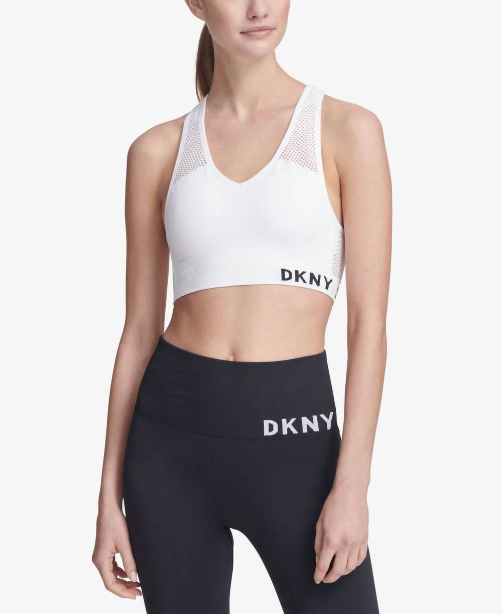 NEW DKNY sport mesh racerback medium-impact sports bra in white